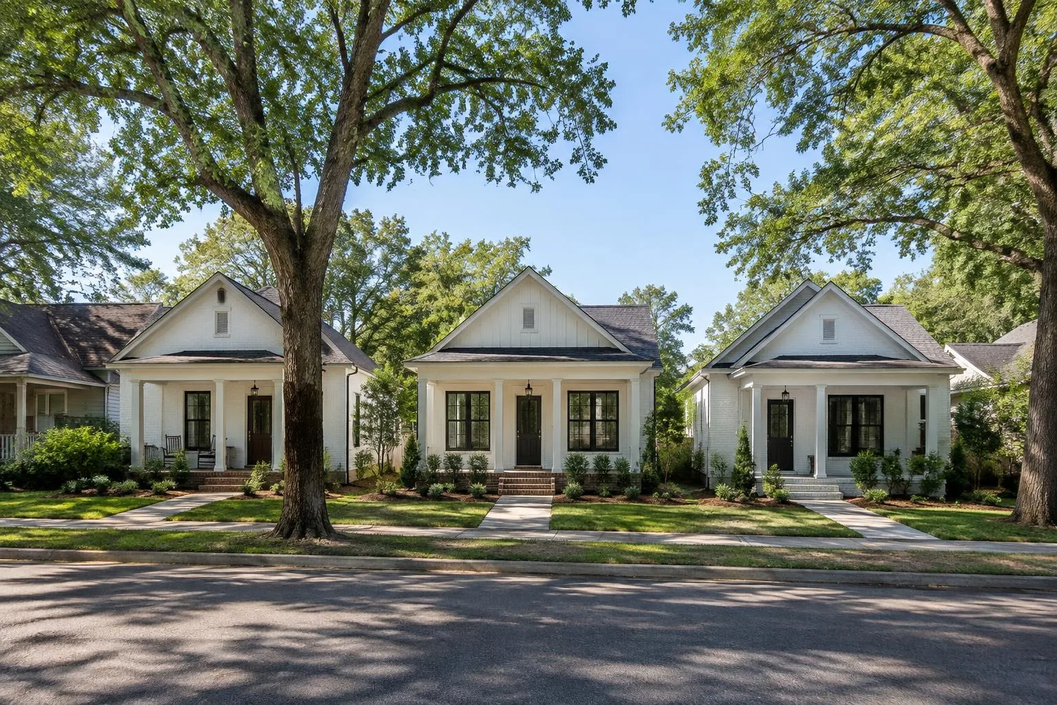 Rendering of new infill homes on an established Montgomery neighborhood street