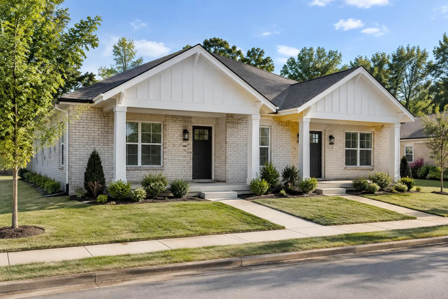 Rendering of a side-by-side duplex with two covered entrances